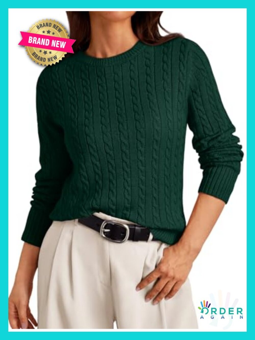 Lightweight Cable Knit Pullover Sweater Long Sleeve Crew Neck